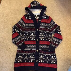 Cozy Hooded Long Cardigan with Snowflake Pattern